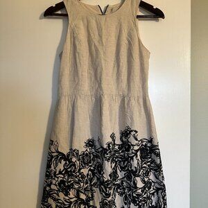 LOFT Cream + Black Floral Dress, Size 2